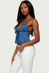 Soleil Embroidered Open Back Top