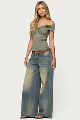 Twisted Front Off Shoulder Top