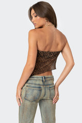 Leopard Printed Sheer Mesh Tube Top