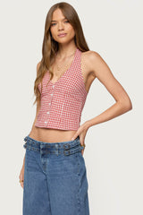 Evan Gingham Button Up Halter Top