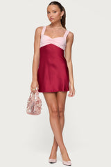 Contrast Satin Effect Mini Dress