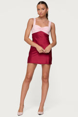 Contrast Satin Effect Mini Dress