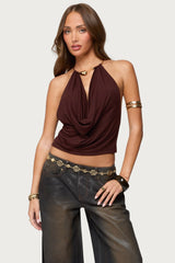 Mileva Cuff Deep Cowl Neck Top