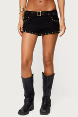 Studded Faux Suede Micro Shorts