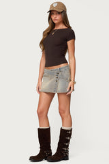 Wrap Mud Wash Denim Mini Skort