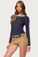 Contrast Layered Look Henley Top