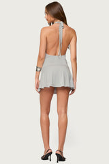 Grommet Cowl Neck Halter Mini Dress