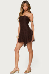 Elaia Asymmetric Strapless Lace Mini Dress