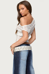 Kessa Sheer Lace Off Shoulder Top