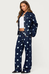 Leyah Polka Dot Oversized Denim Jacket