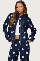 Leyah Polka Dot Oversized Denim Jacket