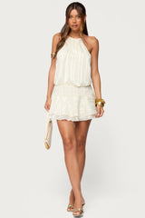 Glossy Striped Drop Waist Mini Dress