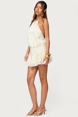 Glossy Striped Drop Waist Mini Dress