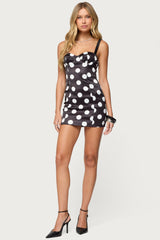 Polka Dot Cupped Satin Effect Mini Dress