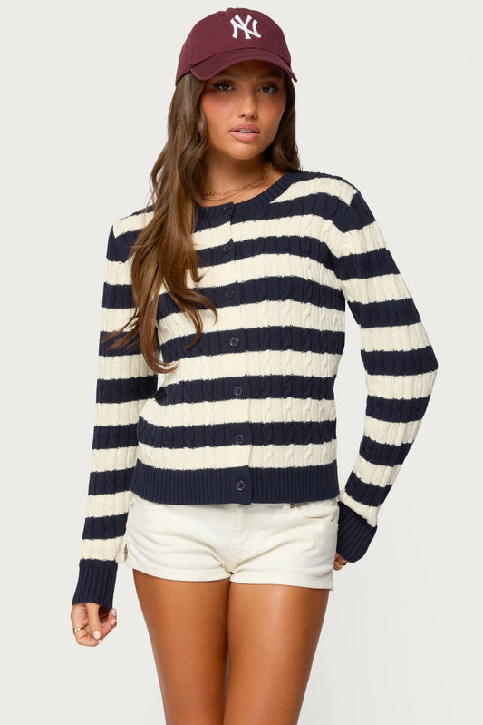 Mildred Striped Cable Knit Cardigan