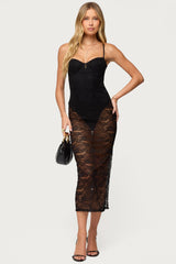 Sheer Lace Built In Bodysuit Midi Dress