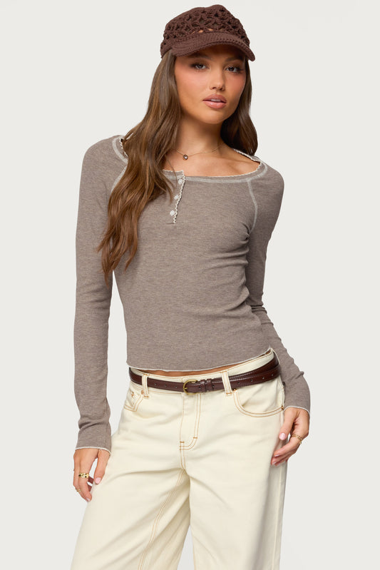Ensley Contrast Stitch Henley Top