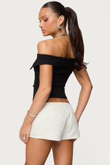 Collared Off Shoulder Zip Up Top