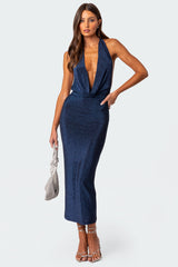 Cowl Neck Open Back Maxi Dress