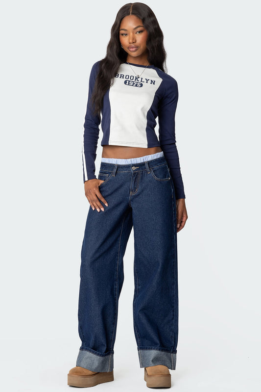 Striped Boxer Detail Low Rise Jeans