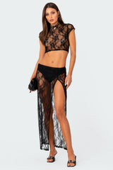Aura Low Rise Sheer Lace Maxi Skirt