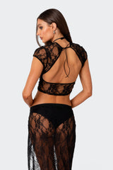 Aura Open Back Sheer Lace Crop Top