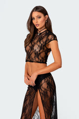 Aura Open Back Sheer Lace Crop Top