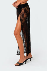 Aura Low Rise Sheer Lace Maxi Skirt