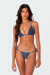 Didi Distressed Denim String Bikini Bottom