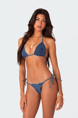 Didi Distressed Denim String Bikini Bottom
