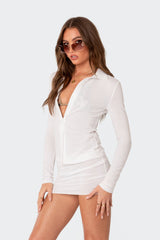 Caia Sheer Knit Button Up Shirt