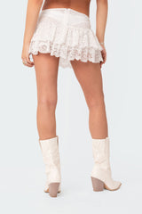 Ruffle Sheer Lace Low Rise Mini Skirt