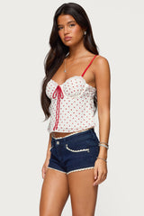 Contrast Polka Dot Cupped Chiffon Top
