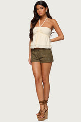 Layered Linen Look Babydoll Halter Top