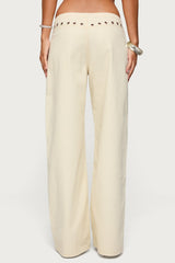 Grommet Tie Waist Low Rise Jeans