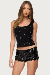 Zelena Faux Crystal Ribbed Tank Top