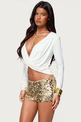 Twisted V Neck Long Sleeve Top