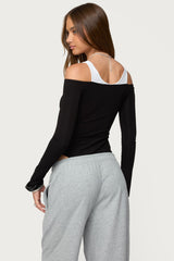Layered Ribbed Off Shoulder Bodysuit