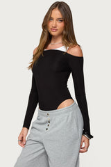 Layered Ribbed Off Shoulder Bodysuit