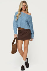 Oversized Off Shoulder Cable Knit Sweater