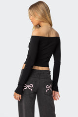 Contrast Bow Off Shoulder Top