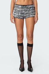Camo Ruffled Mesh Shorts