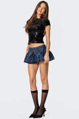 Sequin Boat Neck Open Back Top