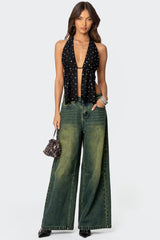 Studded Open Back Halter Top