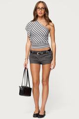 Asymmetric Striped One Shoulder Top
