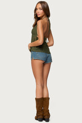 Sheer Crochet Babydoll Halter Top