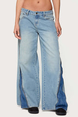 Zippered Washed Wide Leg Jeans