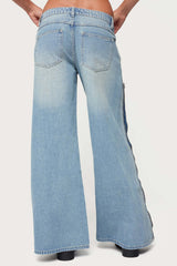 Zippered Washed Wide Leg Jeans