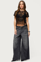 Kira Sheer Lace Fringe Top