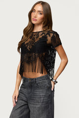 Kira Sheer Lace Fringe Top